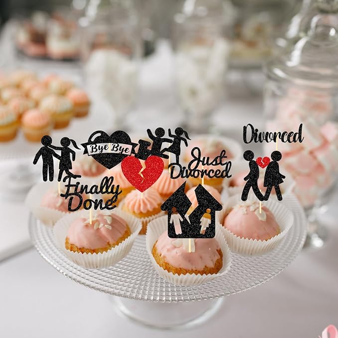 Divorce Party Decorations for Women - 36PCS Divorce Cupcake Toppers Finally Done Just Divorced Cupcake Picks for Freedom Bachelor Supplies