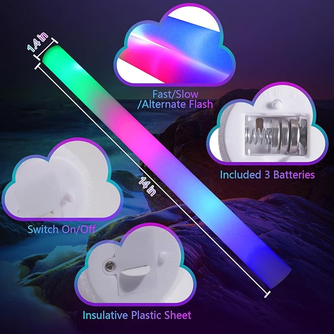 107 PCS LED Foam Glow Sticks Bulk, Glow in the Dark Party Supplies with 3 Modes Colorful Flashing, Neon Party Favors for Birthday, Wedding, Carnival, Concert, New Year