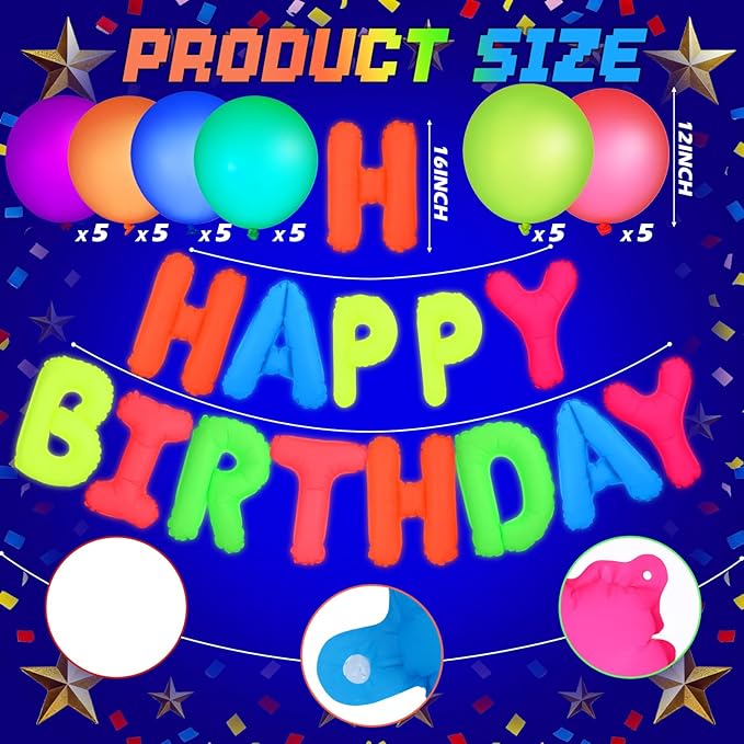 43 Pcs Neon Birthday Party Decorations Glow in The Dark Party Supplies Happy Birthday Neon Decorations Glow in The Dark Balloons Neons Fluorescent Balloons for Birthdays Wedding Decor