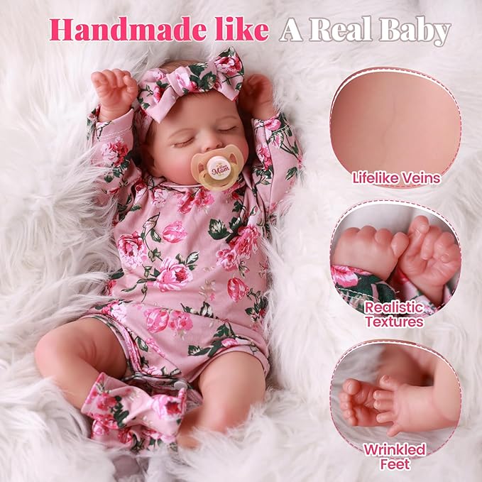 BABESIDE Lifelike Reborn Baby Dolls - Sleeping Realistic Newborn Soft Body Real Life Girl Dolls with Accessories Gifts for Kids Age 3 + & Collection, 20 inches