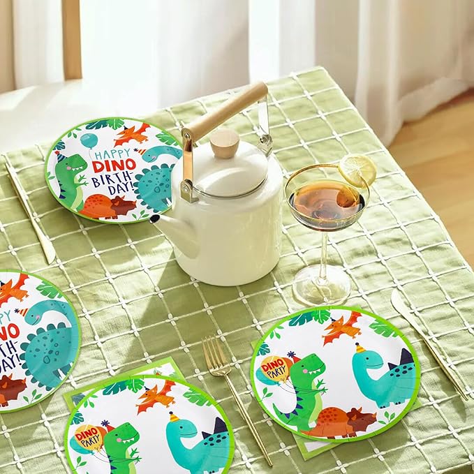 40Pcs Dino Birthday Party Supplies 20 Plates + 20 Napkin Watercolor Dinosaur Birthday Party Decorations (Watercolor Dinosaur)