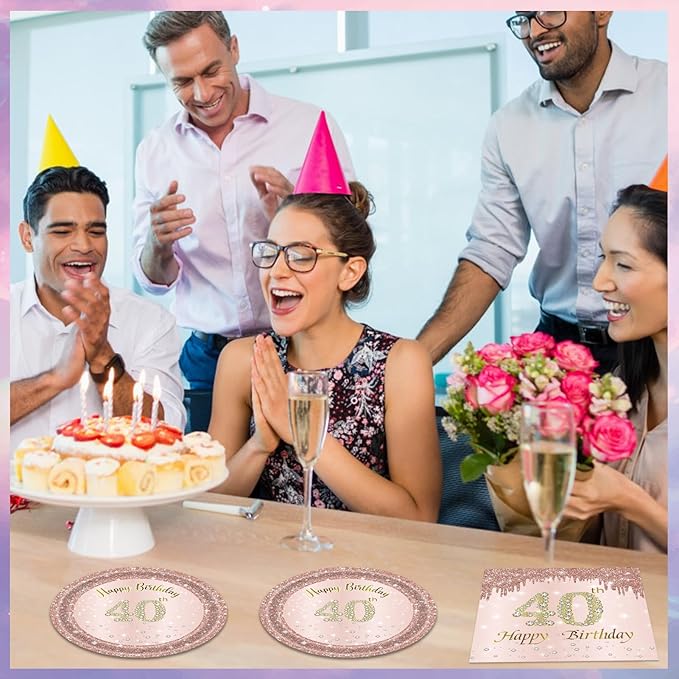 40 PCS 40th Birthday Decorations for Women 40th Birthday Plates and Napkins Set Forty Year Old Party Disposable Tableware set for Rose Gold 1986 40th Birthday Decorations