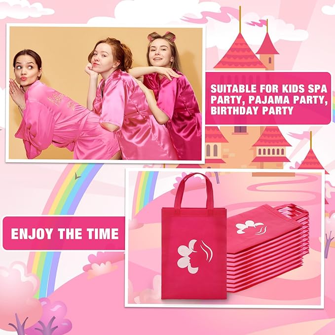 Bonuci 50 Pcs Spa Party Supplies for Girls, 10 Satin Robe 10 Kids Slippers Sleepover Birthday Spa Party Favors