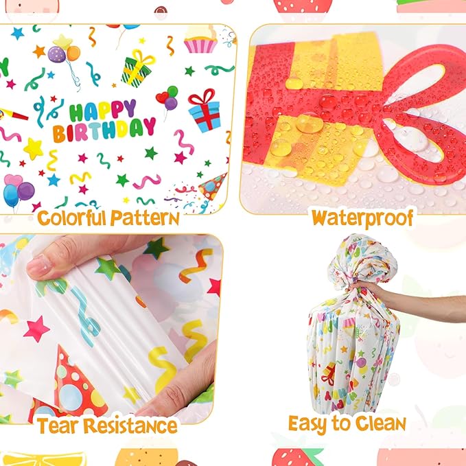 Oudain 3 Pcs Happy Birthday Tablecloth Decorations 84 Inch Plastic Disposable Round Table Covers Waterproof Colorful Balloons Confetti Tablecloth for Women Birthday Party Supplies Baby Shower(White)