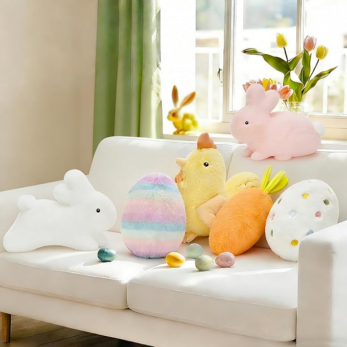 MaoGoLan 6 Pack Easter Stuffed Animals Bulk, 9 inch Floppy Bunnies Easter Eggs Chicken Carrot Plush Toys Set for Kids Girls Gift Non-Candy Basket Stuffers Party Favors Decorations