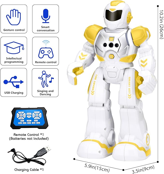 KingsDragon Robots Toy for Kids, RC Gesture Sensing Toy, Interactive Walking Singing Dancing Robot Birthday Presents for Boys Girls Age 6 7 8 9 Years Old,Yellow