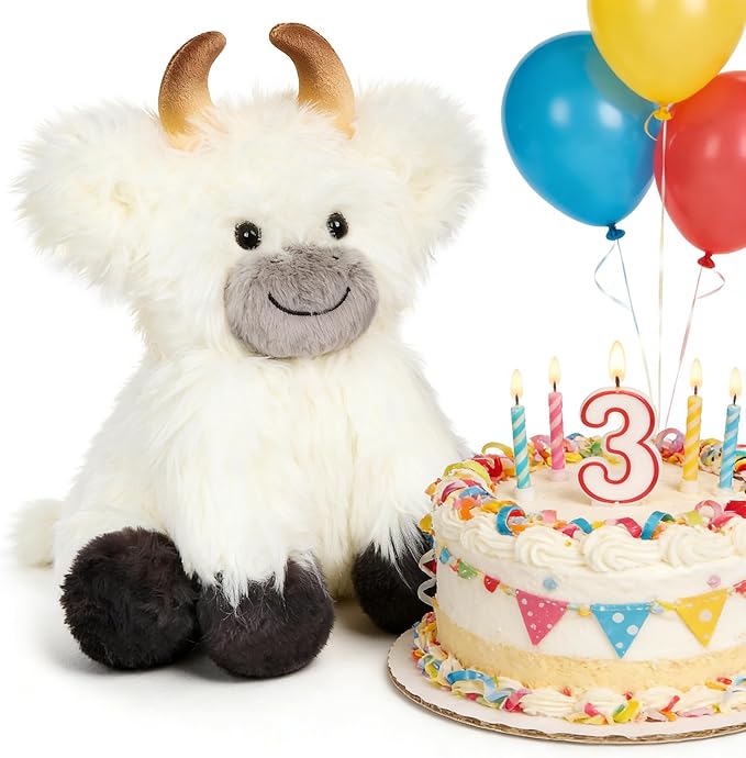 Hopearl Adorable Plush Yak Cow Toy Floppy White Yak Soft Stuffed Animal Cute Birthday Gifts for Boys Girls Kids Toddlers, White, 10''