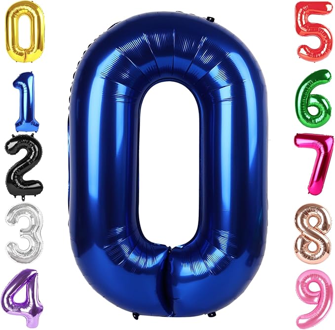 40 Inch Night Blue Number 0 Balloon, Giant Number 0 Balloons for 10th 20th 30th 40th Birthday Decorations, Party Supplies for Baby Boy Girl, Night Blue Party Decor