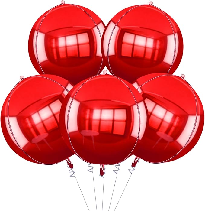TONIFUL 8Pcs Large Red 4D Giant Round Foil Balloon 22inch Big Mirror Metallic Mylar Sephere Balloons for Christmas New Year Birthday Party Graduation Wedding Baby Shower Decoration Supplies