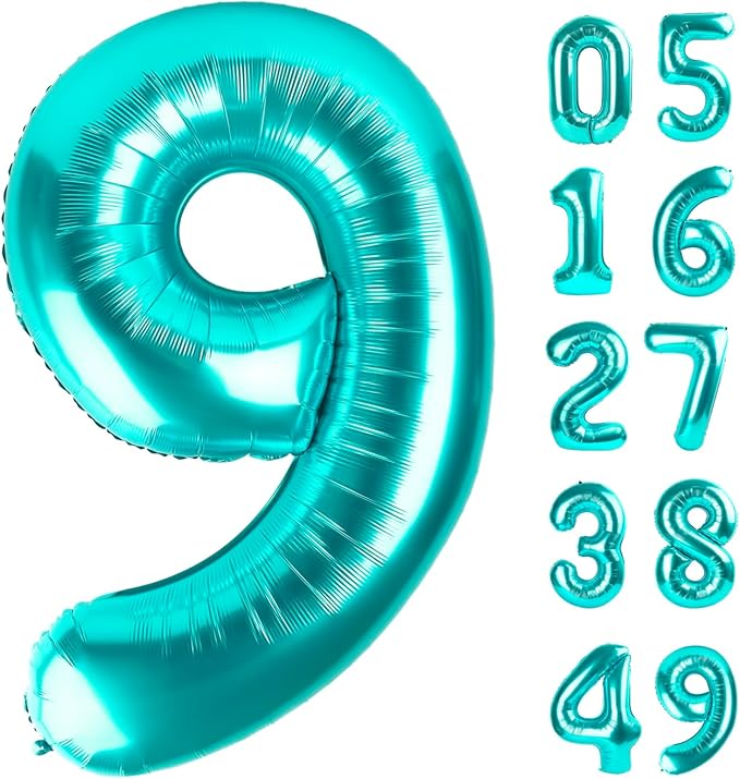 40 Inch Big Teal Blue 9 Balloon Number, Jumbo Giant Happy 9th 19 29 39 49 99 Birthday Party Decorations, Teal Blue Large Nine Mylar Foil Anniversary Birthday Party Engagement Decorations