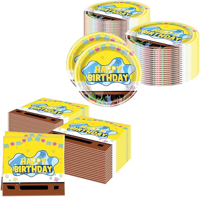 Yellow Birthday Party Supplies, 20 Plates and 20 Napkins, Yellow for Kids Birthday Party Decorations