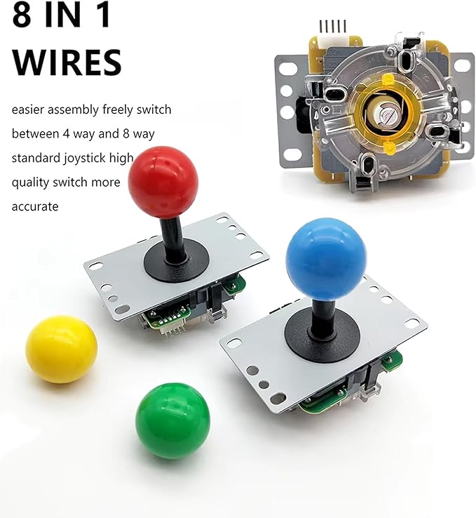 9800 in 1 Arcade Kit 3D Saga Box with Sliver LED Arcade Buttons Mame 5 Pin 8 Way Joystick Arcade DX Kit 4 Players Game for DIY Home Video Game (Red and Green)