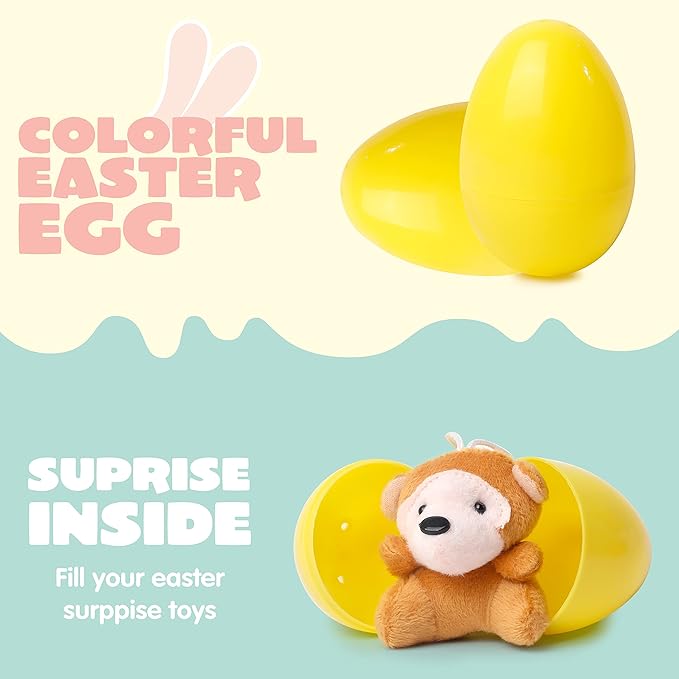 JOYIN 12 Pcs Prefilled Easter Eggs of Mini Stuffed Animal Plush Toys Basket Stuffer for Kids Easter Egg Hunt Filler and Party Favors, Classroom Prize Supplies