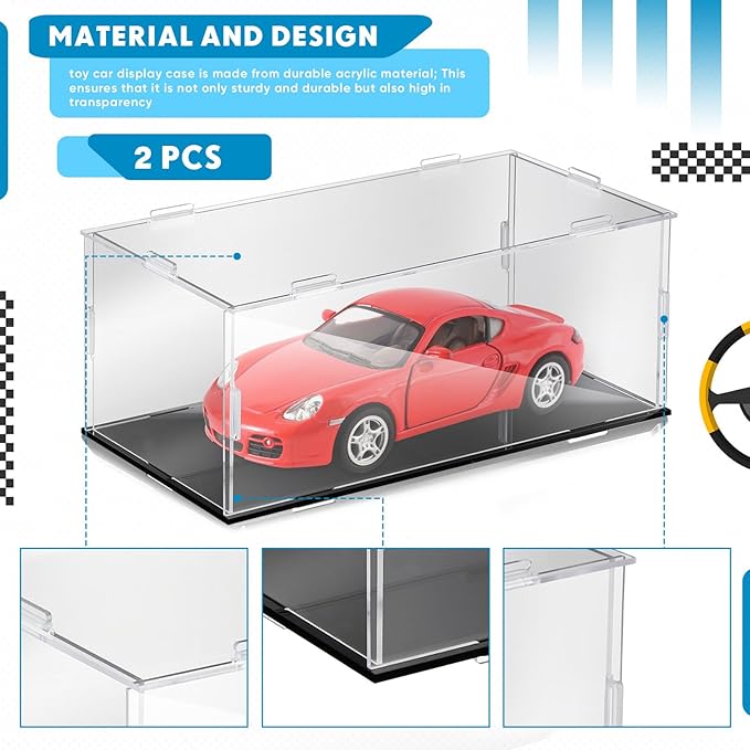 1 Pcs Clear Acrylic Display Case for 1: 24 Model Car Requires Installation Acrylic Display Box with Black Base Model Storage Case Stands for Toy Car Collectibles