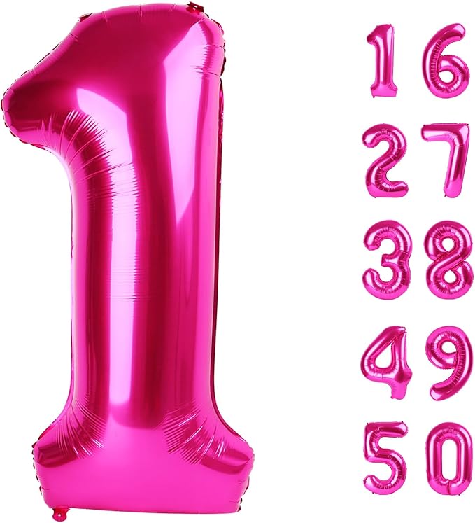 Hot Pink Number 1 Balloon 40 Inch,Rose Red Jumbo Giant Mylar Number 1,Foil Helium One Number Balloons, Balloons for 10 11 12 21st 100 Birthday Party Decorations Supplies Anniversary Celebration