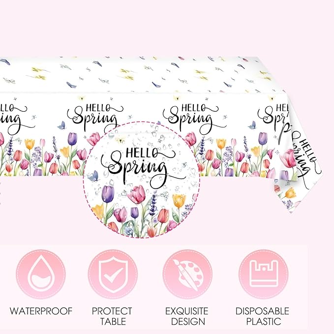 41Pcs Flower Party Decorations Tableware Set, Tulip Spring Floral Paper Plates Napkins and Tablecloth Disposable Party Supplies for Spring Summer Picnic Wedding Tea Party Mother's Day, Serve 24 Guests
