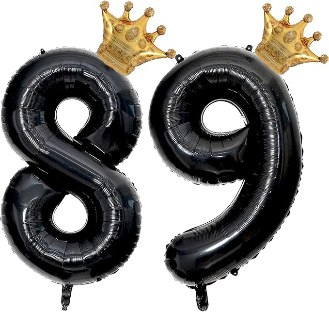 40 inch Large Black 89 Balloon Number with Gold Crown Balloons 889Birthday Big Foil Mylar Helium Balloon for Women Man 88th Birthday Anniversary Decorations Supplies Favors(Number 89 Balloons）