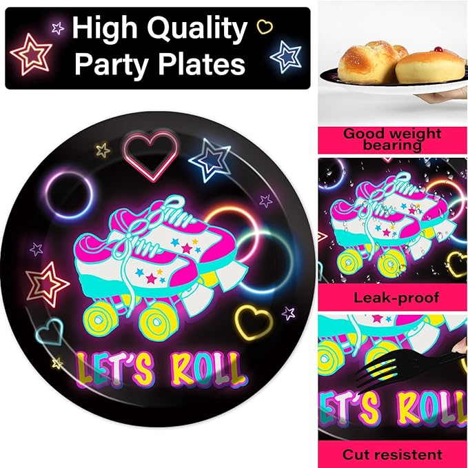 50 Guests Roller Skating Plates and Napkins Party Supplies Retro Roller Skate Party Decorations Disposable Tableware Set Let's Roll Dinnerware Favor for Boys Girls Teens Birthday, 200PCS