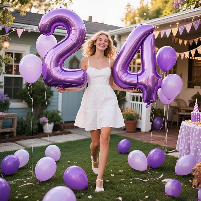 40 Inch Purple Balloon Number 4 Big Foil Helium Giant Mylar Number 4 Balloons for 12 20 23st Birthday Anniversary Party Decorations Supplies