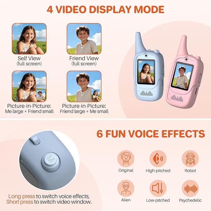 FUNYKICH 2PCS Video Walkie Talkies for Kids with Unicorn-Themed Protective Case, Rechargeable Handheld Kids Video Intercom, Indoor Outdoor Toys for Games, Camping, Hiking for Boys Girls Ages 3-12
