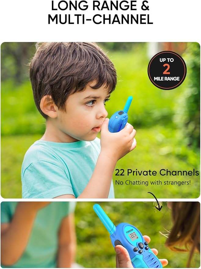 FOREDOM Rechargeable Walkie Talkies for Kids Walkie Talkies Long Range for Boy & Girl Age 3 to 12 Year Old Birthday Toys - 2 Pack