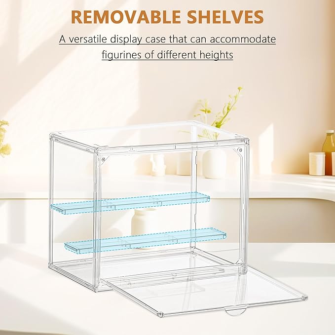 Small Acrylic Display Case for Collectibles 3 Layer Adjustable Display Case with Magnetic Door Clear Stackable Display Box for Mini Figures, 4 Pack