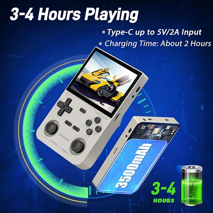 kinhank K36 Retro Handheld Game Console, Supports 9000+ Games, Equipped with 64G TF Card, Portable Mini Retro Video Games Console, 3.5-inch IPS Screen, 640x480 Resolution, 500nit (Gray)