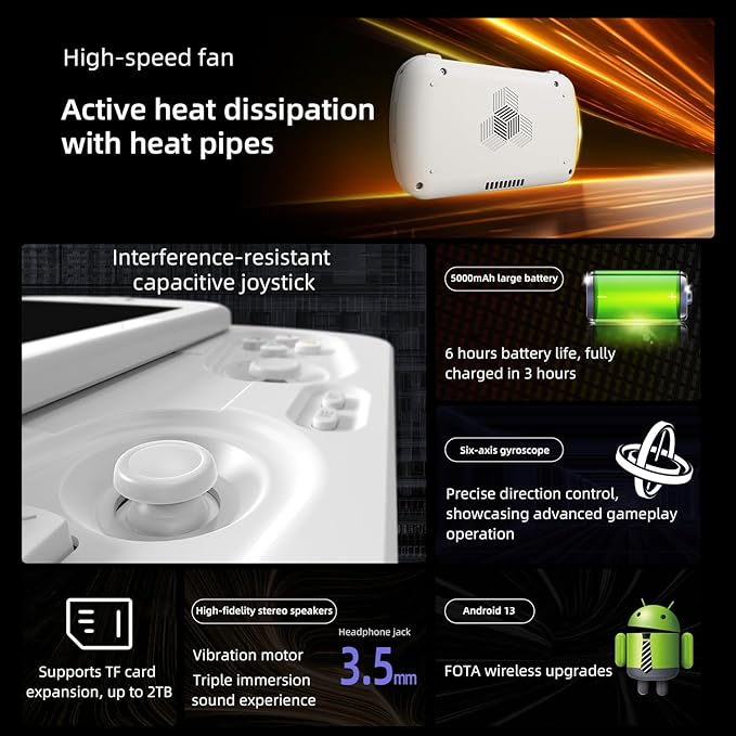 Anbernic RG Slide Retro Handheld Game Console , 4.7-inch LTPS in-Cell Screen Capacitive Joystick Android 13 System Support AI Assistant 5G WiFi Bluetooth 5.0 NO Game Card(White)