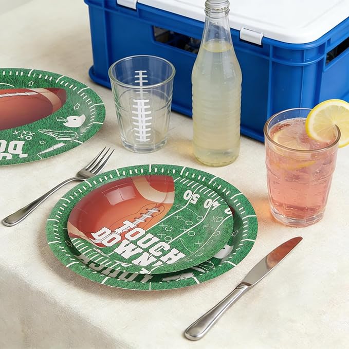 96Pcs Football Paper Plates and Napkins and Cups - Football Sport Party Supplies Kids Birthday Party Decorations Celebratory Banquet Touch Down, Serves 24