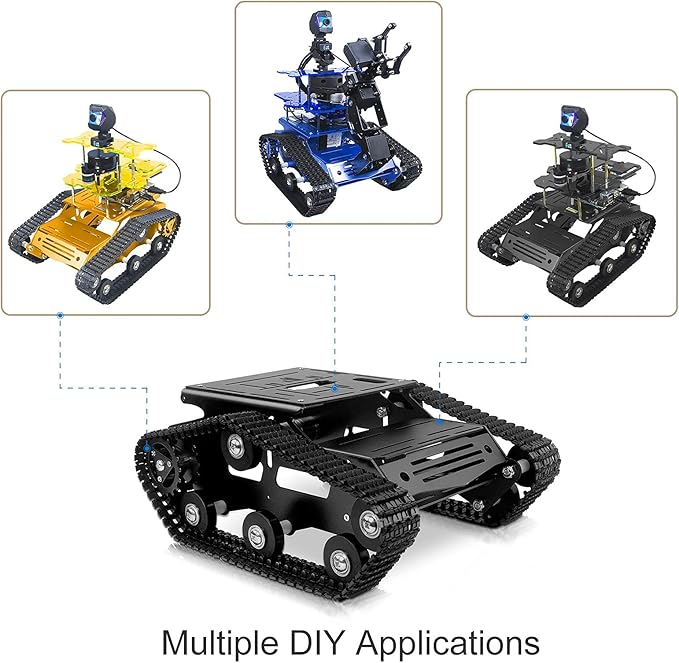 Smart Robot Car Chassis Kit Aluminum Alloy Big Tank Chassis with 2WD Motors for Arduino/Raspberry Pi DIY RC Shock Absorbing Tracked Robot Car Toys - Learning Kit (Black)