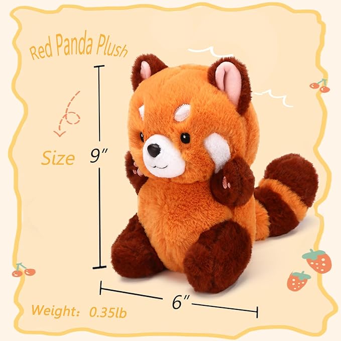 Cute Red Panda Plush Toy - Stuffed Animal Gift for Girlfriend, Kids Birthday - 9" Red Panda plushies