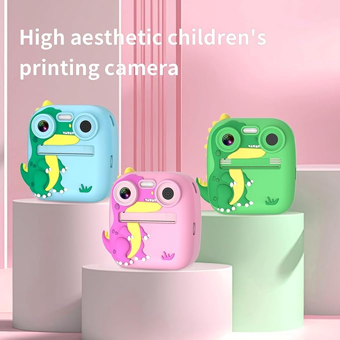 OKYUK Kids Camera Instant Print, OKYUKKLXJ-2, Instant Film Camera with 32GB TF Card, Dinosaur Selfie Camera, Birthday Gift