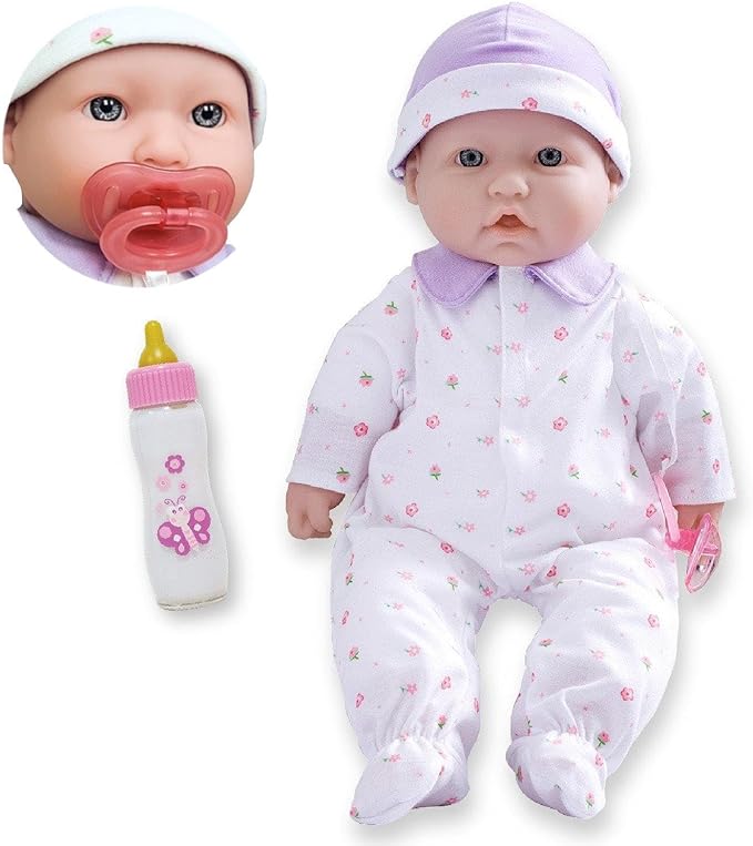 JC Toys - La Baby | Caucasian 16-inch Medium Soft Body Baby Doll | Washable | Removable Purple Outfit w/Hat and Pacifier | for Children 12 Months +