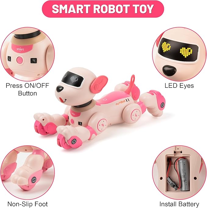 Voice&Remote Control Robot Dog Toy: Programmable Voice Robotic Puppy for Kids Smart Interactive Robot Dog Dancing Singing Stunt Animal Toy for Toddler Toys 3-8 Year Gift
