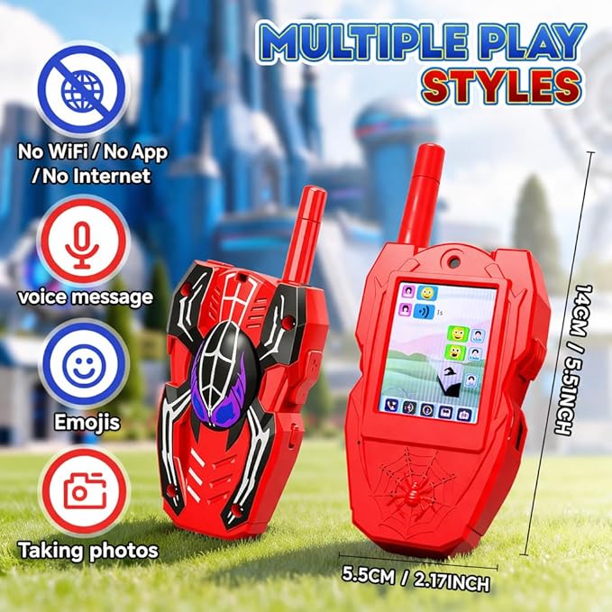 Video Walkie Talkies for Kids, 2 Pack Rechargeable Kids Walkie Talkies with Screen & 5 Voice Changer, Long Range Indoor Outdoor Toys for 3-12 Year Old Boys Girls, Easter Birthday Gifts, Spider