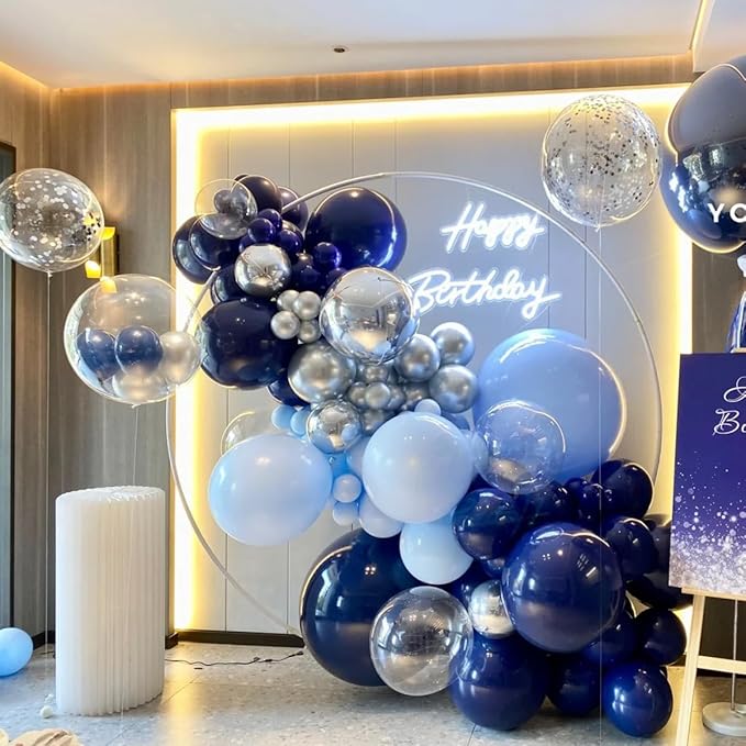 Blue Silver Black Balloons Garland Arch Kit, 146 Pcs Royal Light Blue Metallic Confetti Silver Balloons for Baby Shower Graduation Anniversary Retirement Birthday Party Decoration