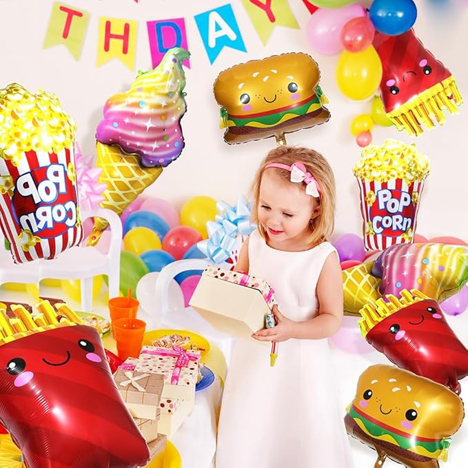 Cute Popcorn Balloon BBQ Cookout Snack Picnic Fast Food Party Decoration, 6 Pack Cartoon Popcorn Balloons For Birthday Baby Shower Bridal Wedding Hawaiian Tropical Movie Night Carnival Circus Supplies