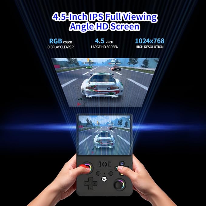 Newest R36MAX Ⅱ 4.5 Inch Retro Handheld Game Console, 720x720 IPS HD Screen, 128G Built-in 22000+ Classic Game, Portable Open Source Linux System, 4000mAh Battery with Arcade Joysticks (Black)