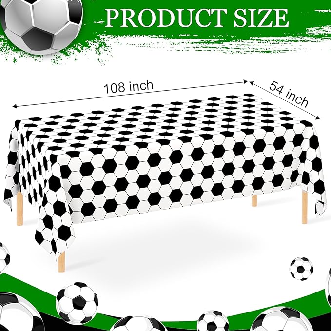 WNINK 2 Pack Soccer Party Tablecloths Soccer Theme Disposable Plastic Table Cloth Soccer Sports Party Table Covers for Soccer Theme Birthday, Outdoor Picnic Party Supplies Decor, 54 x 108 Inch