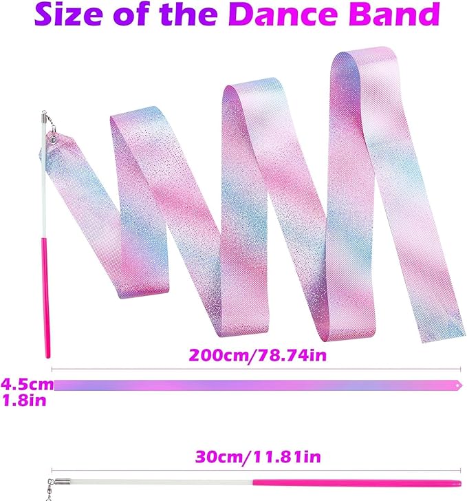 20PCS Sparkling Dance Ribbon for Kids Girls Princess Mermaid Ballet Ballerina Gymnastics Birthday Party Favors Decorations, Kids Twirling Streamer Ribbon Dancer Wands for Outdoor Toys