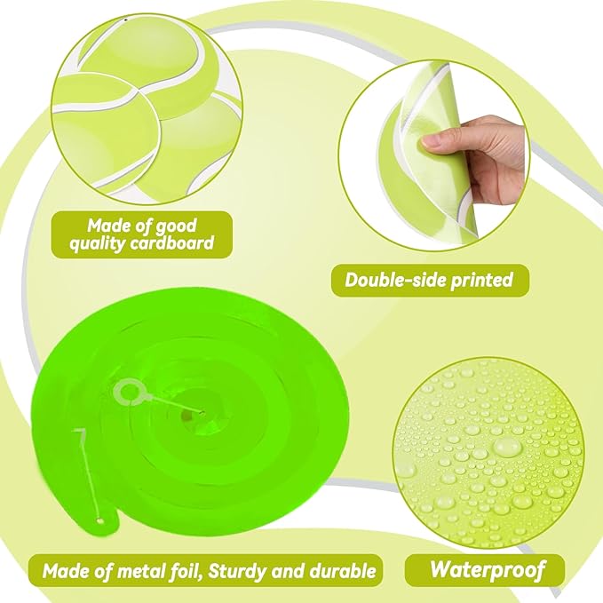 60pcs Tennis Party Foil Swirl Decorations Tennis Ball Ceiling Hanging Banners Decor Hanging Swirls Sports Cutouts Birthday Supplies for Sports Birthday Baby Shower Party Favor Indoor Home Office Decor