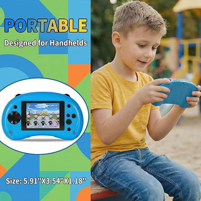 Handheld Game for Kids, 3.2" HD Screen with 213 Retro Video Games , Built-in Classic Game, Portable Travel Gaming Player with Rechargeable Battery, Electronic Toy Gift for Boys Girls Ages 4-12 (Blue)