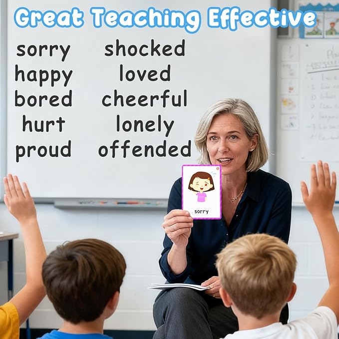 Emotions Flash Cards, 28 Different Feelings, for Express Feeling, Social Emotional Learning Card for Kids