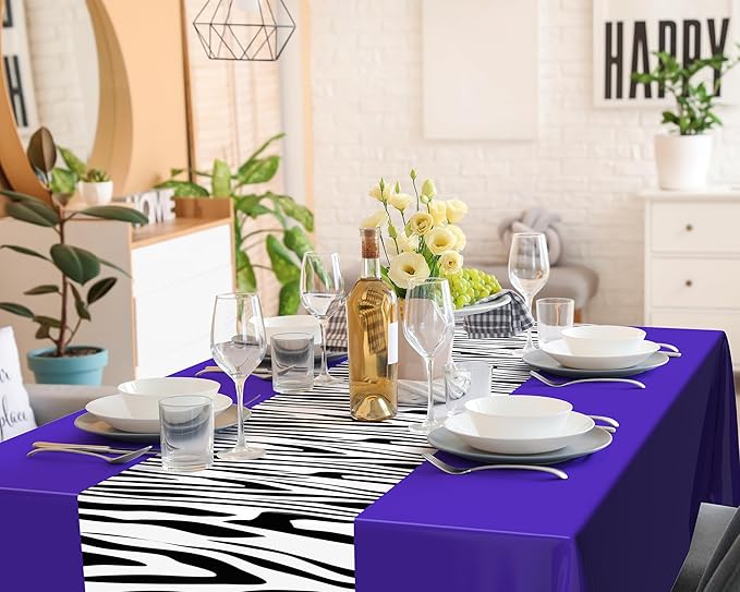 Buryeah 3 Pcs Zebra Tablecloth Zebra Print Plastic Table Cloth Disposable Tablecloth Animal Safari Table Cover 54 x 108'' for Baby Shower Wedding Birthday Party Decorations Supplies (Purple)
