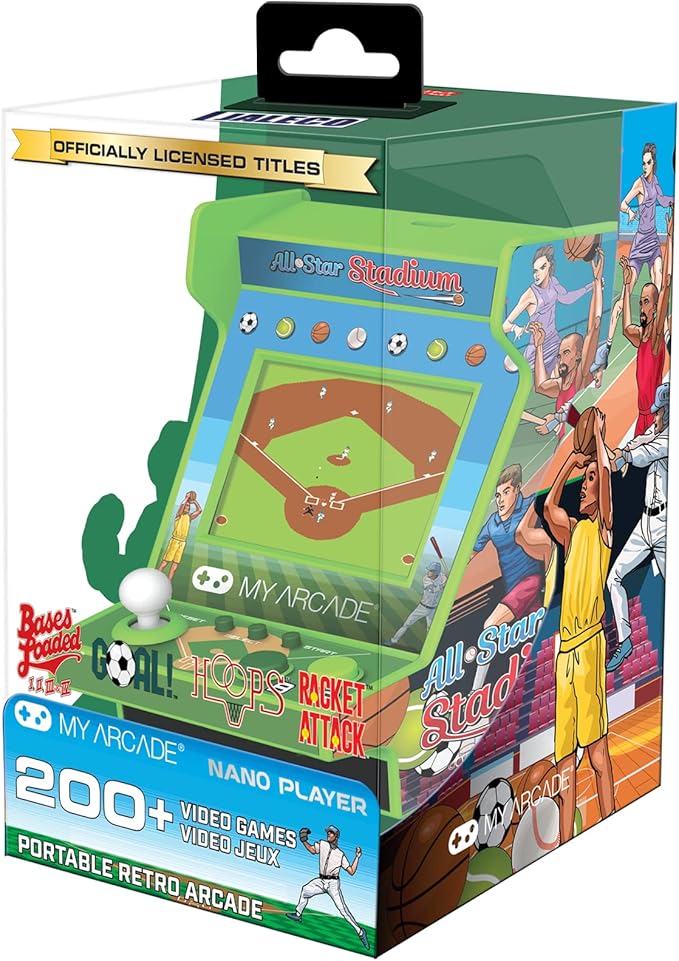 My Arcade All Star Stadium Nano Player- Portable Mini Arcade Machine with 207 Retro Games, 2.4" Screen, Green, Tiny Arcade
