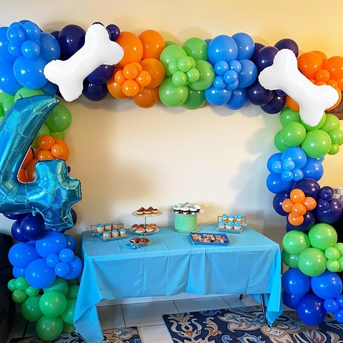 Blue Green Orange Balloons, Blue Green Purple Orange Balloons with Bone Foil Balloon for Girl Boy Theme Birthday Party Decorations Baby Shower Graduation Celebration Backdrop