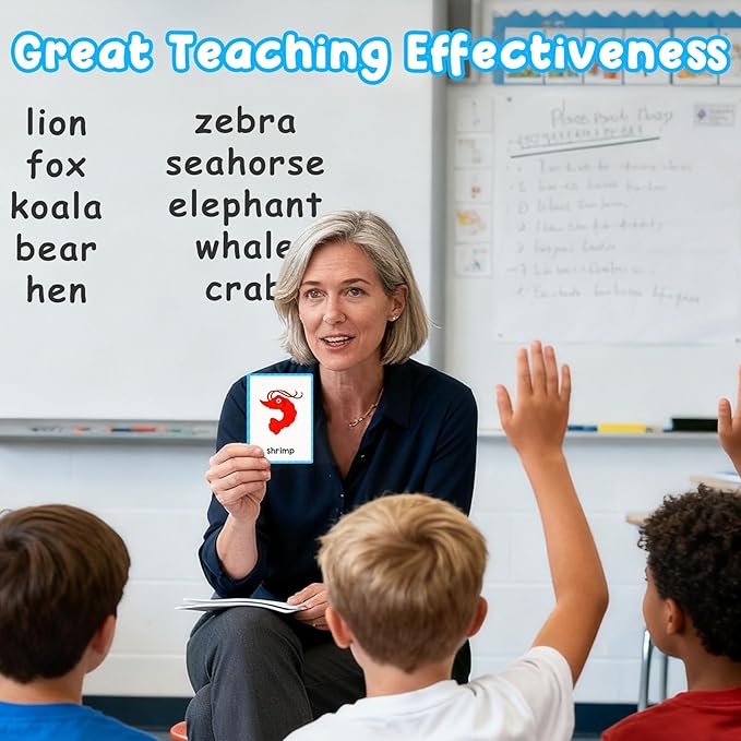 Learning Flashcards Animals, 48 Different Animals Educational Cards, Social Learning Card for Kids