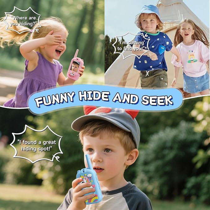 Video Walkie Talkies for Kids, Handheld 2 Pack Rechargeable Video Intercom Kids Walkies Talkies, Indoor Outdoor Toys for Family Games, Outside, Camping, Hiking for Boys Girls Ages 3-12 (New Blue/Pink)