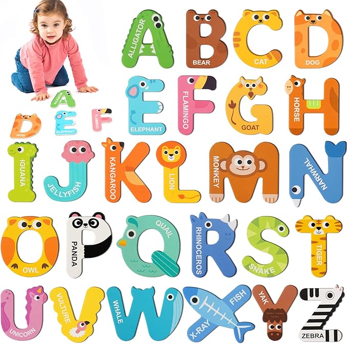Magnetic Letters for Toddlers 1-3, 26PCS Cute Animal Alphabet Magnets Letters Learning Toys for Toddlers 1-3 Uppercase ABC Magnets for Refrigerator Best Gifts for Birthday Easter Basket Stuffers