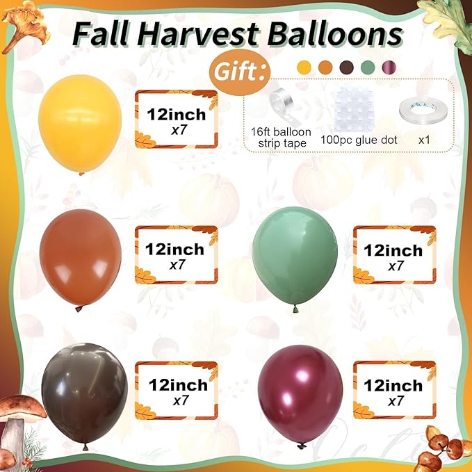 Safari Balloons, Burnt Orange Terracotta Mustard Yellow Burgundy Sage Green Coffee Brown Autumn Fall Color Balloon for Thanksgiving Harvest Baby Shower Woodland Dinosaur Birthday Party Decoration